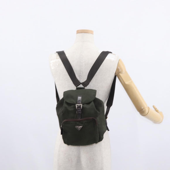 PRADA Backpack Nylon Khaki Silver Auth bs31148