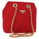 PRADA Chain Shoulder Bag Nylon Red Gold Auth bs31153-1