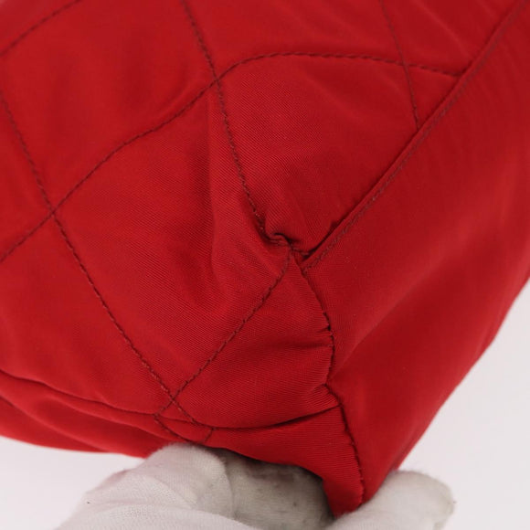 PRADA Chain Shoulder Bag Nylon Red Gold Auth bs31153