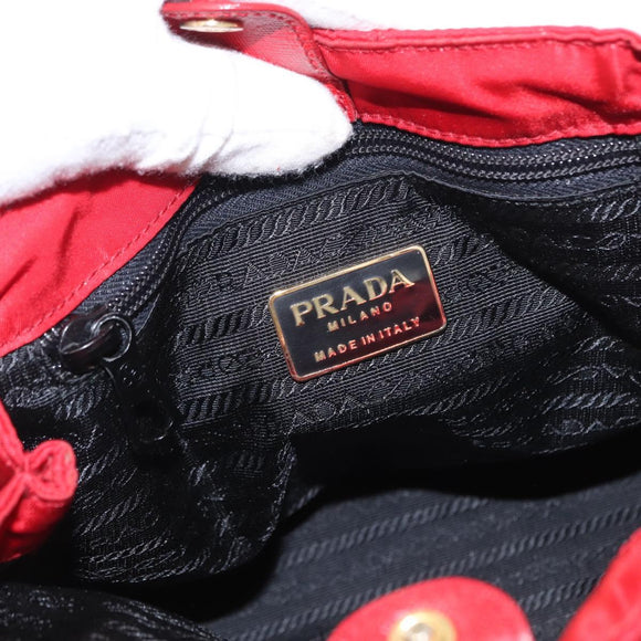 PRADA Chain Shoulder Bag Nylon Red Gold Auth bs31153