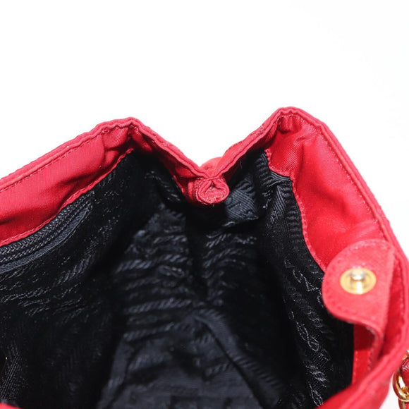 PRADA Chain Shoulder Bag Nylon Red Gold Auth bs31153