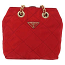 PRADA Chain Shoulder Bag Nylon Red Gold Auth bs31153-13