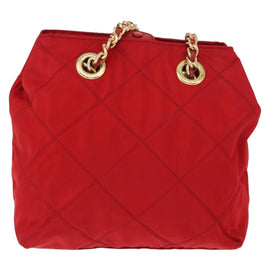 PRADA Chain Shoulder Bag Nylon Red Gold Auth bs31153 - 0