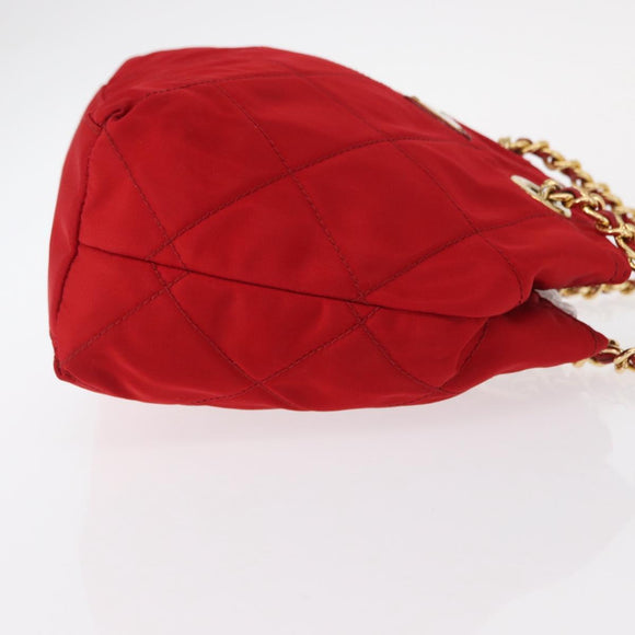 PRADA Chain Shoulder Bag Nylon Red Gold Auth bs31153