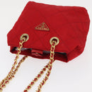 PRADA Chain Shoulder Bag Nylon Red Gold Auth bs31153-6