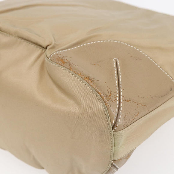 PRADA Tote Bag Nylon Leather Beige Silver Auth bs31154