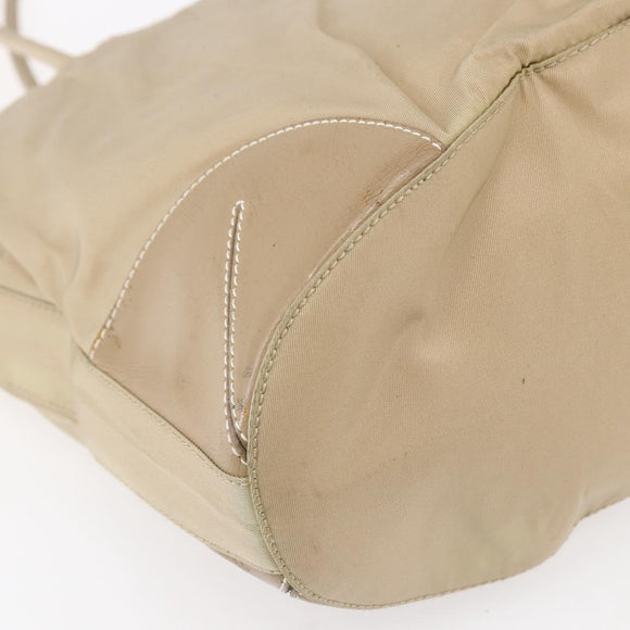 PRADA Tote Bag Nylon Leather Beige Silver Auth bs31154