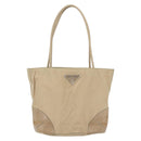 PRADA Tote Bag Nylon Leather Beige Silver Auth bs31154-2