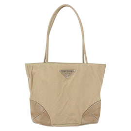PRADA Tote Bag Nylon Leather Beige Silver Auth bs31154 - 0