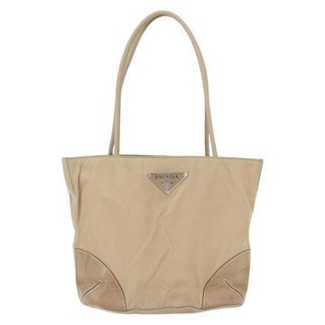 PRADA Tote Bag Nylon Leather Beige Silver Auth bs31154 - 0