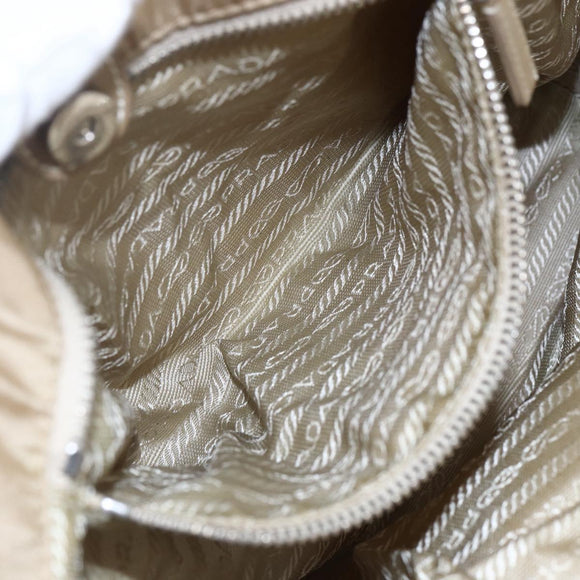 PRADA Tote Bag Nylon Leather Beige Silver Auth bs31154