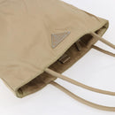 PRADA Tote Bag Nylon Leather Beige Silver Auth bs31154-6
