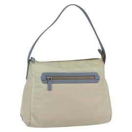 PRADA Shoulder Bag Nylon Leather Beige Silver Auth bs31155