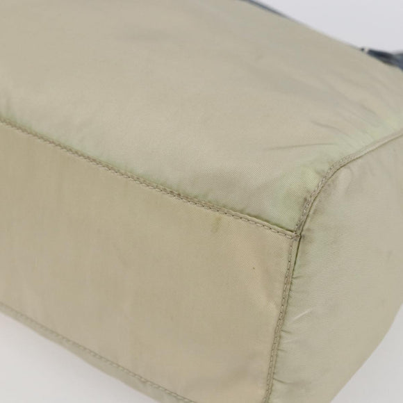 PRADA Shoulder Bag Nylon Leather Beige Silver Auth bs31155