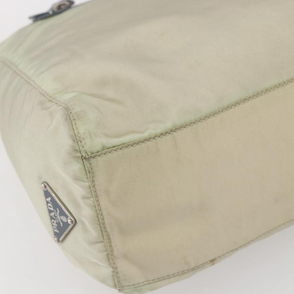 PRADA Shoulder Bag Nylon Leather Beige Silver Auth bs31155