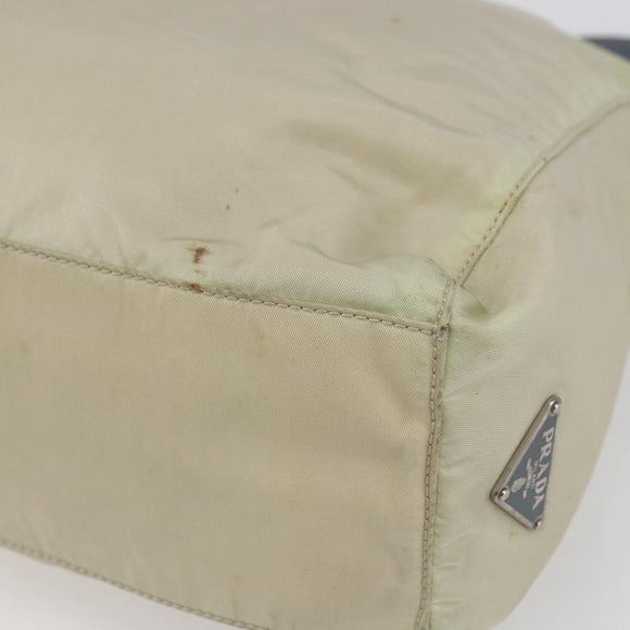 PRADA Shoulder Bag Nylon Leather Beige Silver Auth bs31155