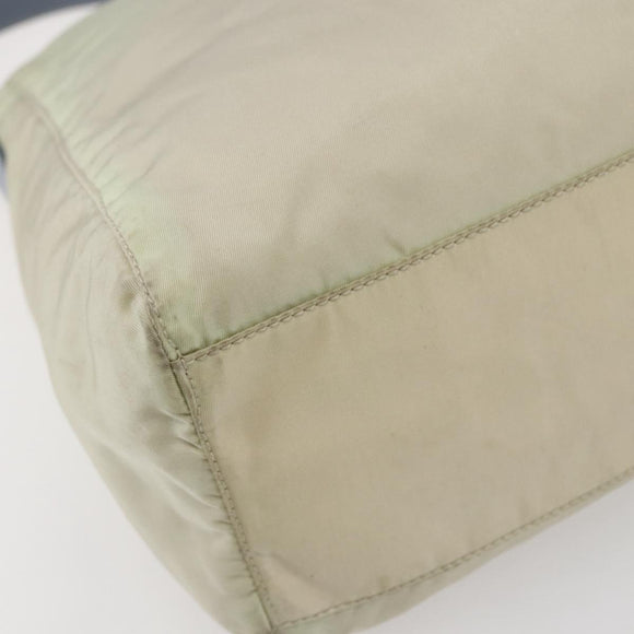 PRADA Shoulder Bag Nylon Leather Beige Silver Auth bs31155