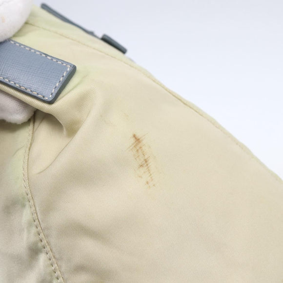 PRADA Shoulder Bag Nylon Leather Beige Silver Auth bs31155