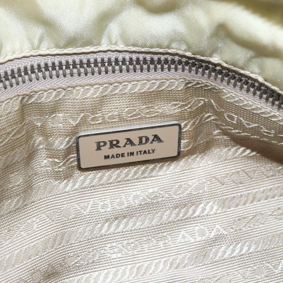PRADA Shoulder Bag Nylon Leather Beige Silver Auth bs31155