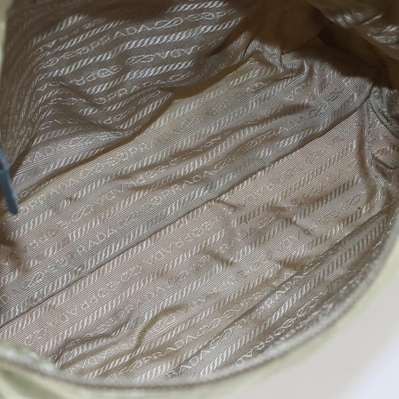 PRADA Shoulder Bag Nylon Leather Beige Silver Auth bs31155