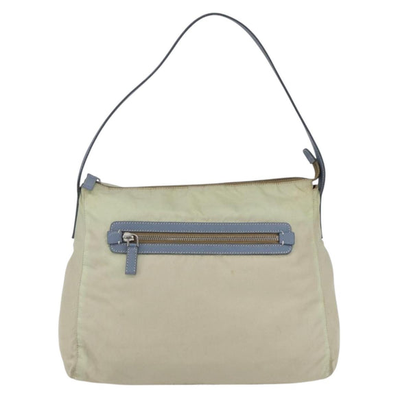 PRADA Shoulder Bag Nylon Leather Beige Silver Auth bs31155
