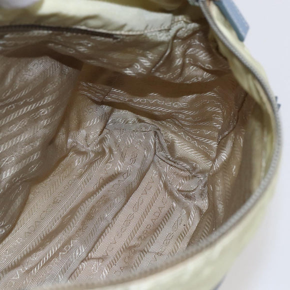 PRADA Shoulder Bag Nylon Leather Beige Silver Auth bs31155