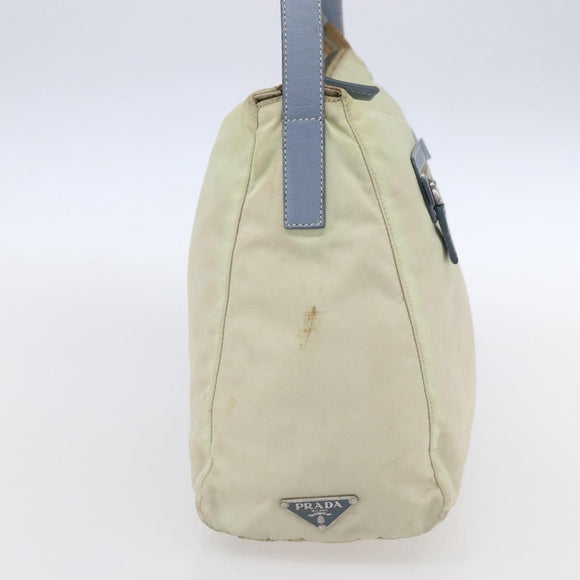 PRADA Shoulder Bag Nylon Leather Beige Silver Auth bs31155
