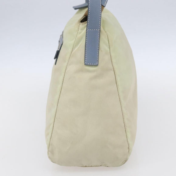 PRADA Shoulder Bag Nylon Leather Beige Silver Auth bs31155
