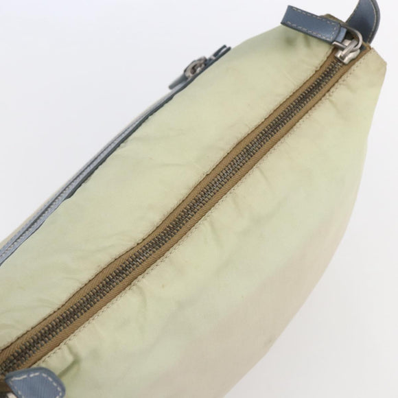 PRADA Shoulder Bag Nylon Leather Beige Silver Auth bs31155