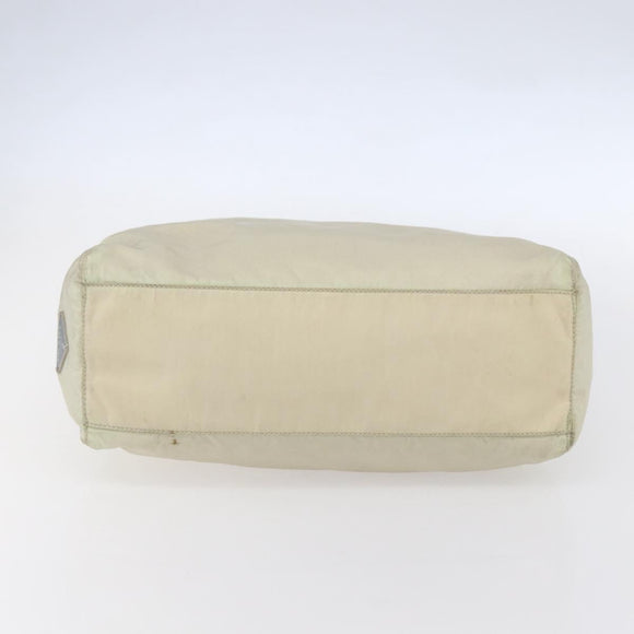 PRADA Shoulder Bag Nylon Leather Beige Silver Auth bs31155