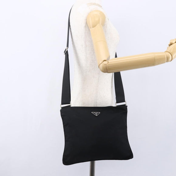PRADA Shoulder Bag Nylon Black Silver Auth bs31158