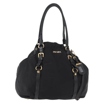 PRADA Tote Bag Nylon Leather 2way Black Gold Auth bs31167