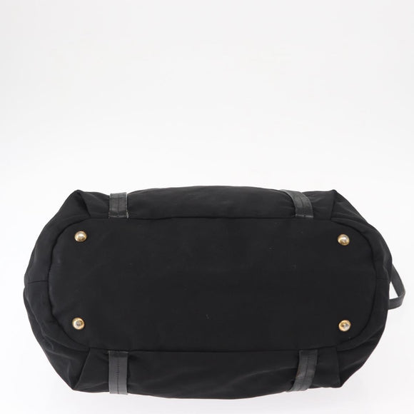 PRADA Tote Bag Nylon Leather 2way Black Gold Auth bs31167