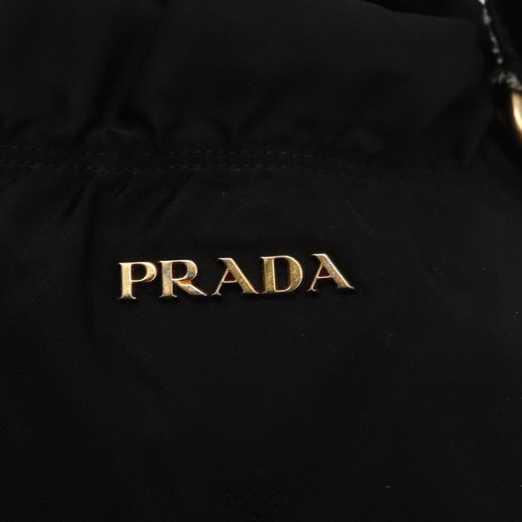 PRADA Tote Bag Nylon Leather 2way Black Gold Auth bs31167