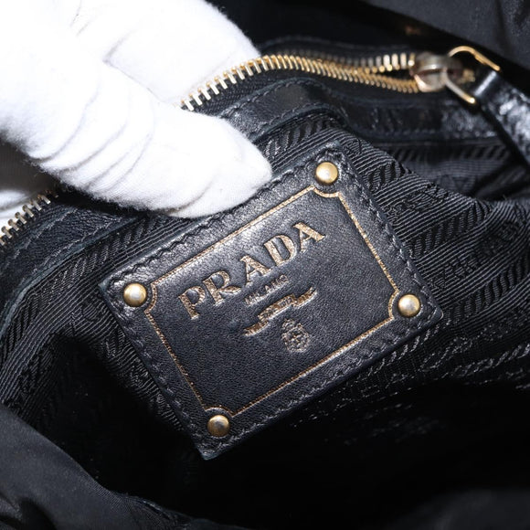 PRADA Tote Bag Nylon Leather 2way Black Gold Auth bs31167