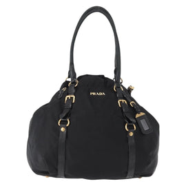 PRADA Tote Bag Nylon Leather 2way Black Gold Auth bs31167 - 0