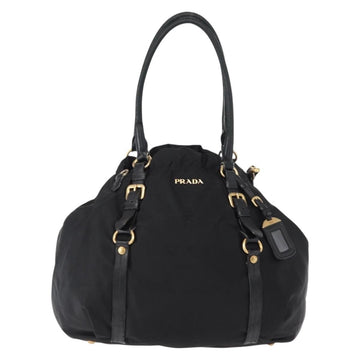 PRADA Tote Bag Nylon Leather 2way Black Gold Auth bs31167 - 0