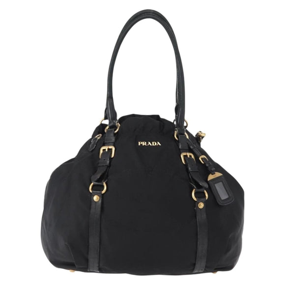 PRADA Tote Bag Nylon Leather 2way Black Gold Auth bs31167