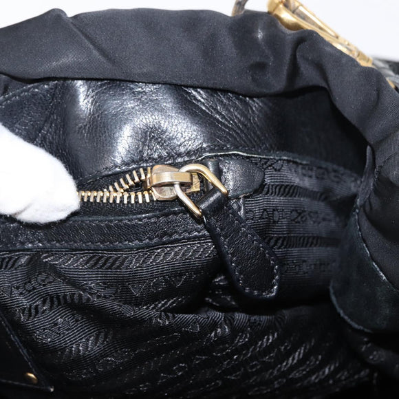 PRADA Tote Bag Nylon Leather 2way Black Gold Auth bs31167