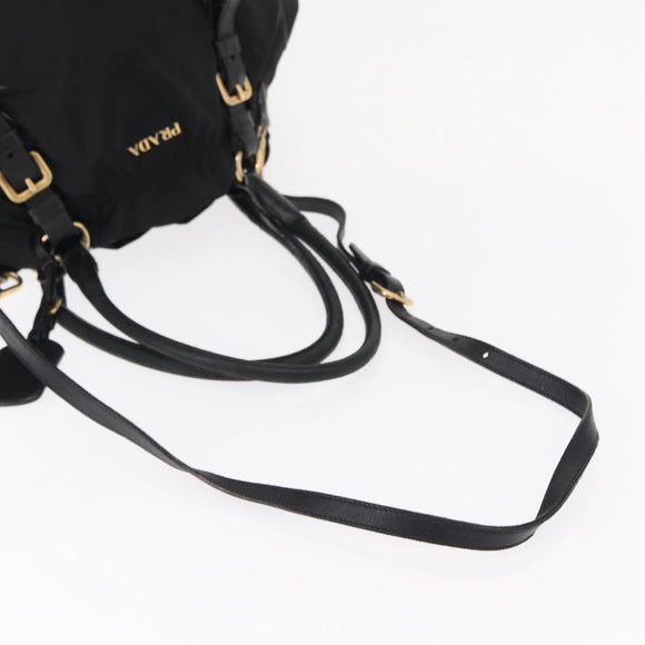 PRADA Tote Bag Nylon Leather 2way Black Gold Auth bs31167