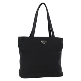 PRADA Tote Bag Nylon Black Silver Auth bs31170
