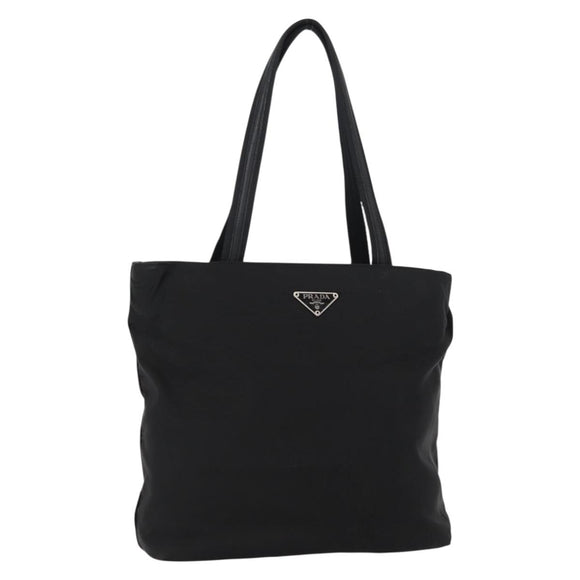 PRADA Tote Bag Nylon Black Silver Auth bs31170