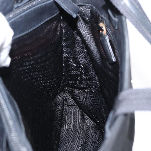 PRADA Tote Bag Nylon Black Silver Auth bs31170