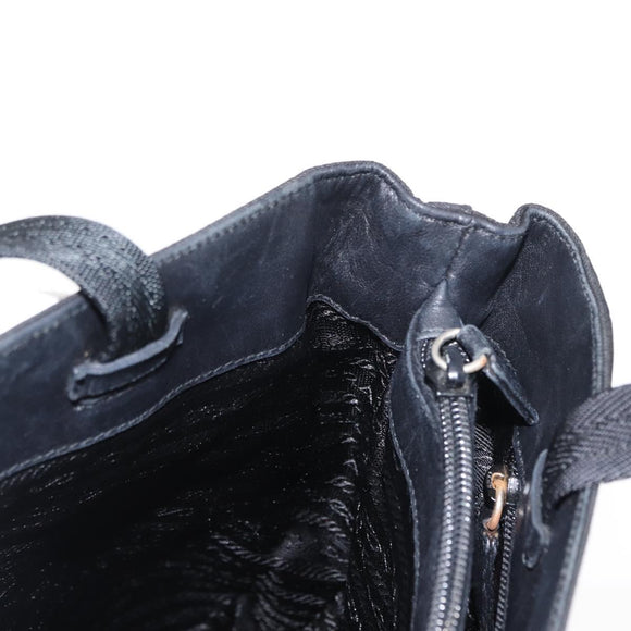 PRADA Tote Bag Nylon Black Silver Auth bs31170