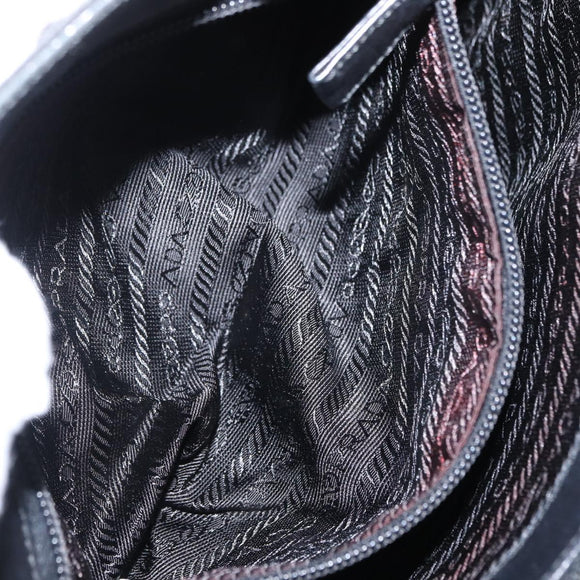 PRADA Tote Bag Nylon Black Silver Auth bs31170