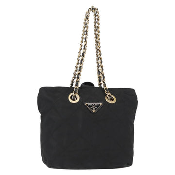 PRADA Chain Hand Bag Nylon Black Gold Auth bs31172