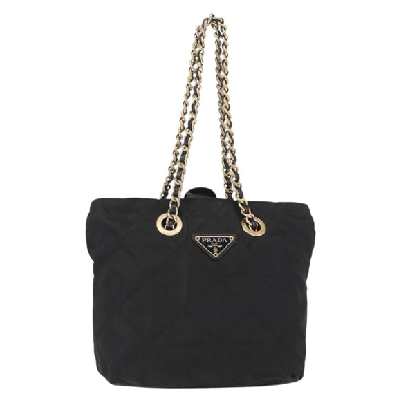 PRADA Chain Hand Bag Nylon Black Gold Auth bs31172