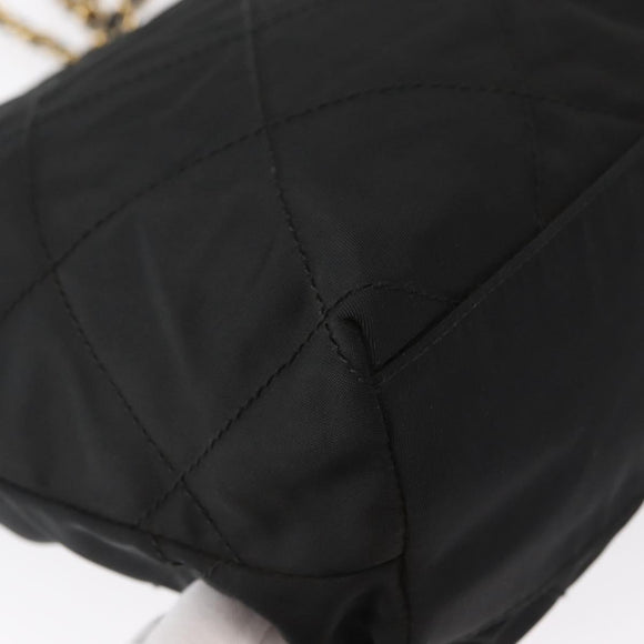 PRADA Chain Hand Bag Nylon Black Gold Auth bs31172