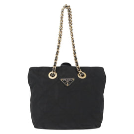 PRADA Chain Hand Bag Nylon Black Gold Auth bs31172 - 0