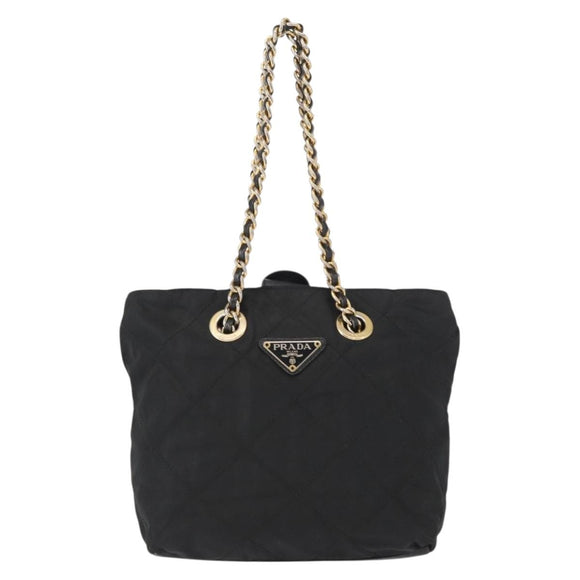 PRADA Chain Hand Bag Nylon Black Gold Auth bs31172